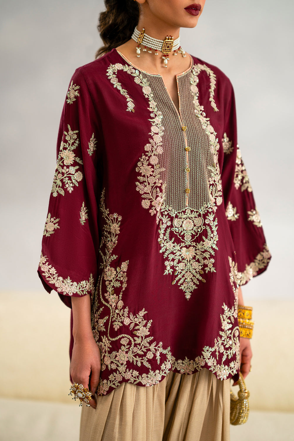 ETHNIC - 2PC SILK EMBROIDERED SHIRT WITH SILK PRINTED TROUSER