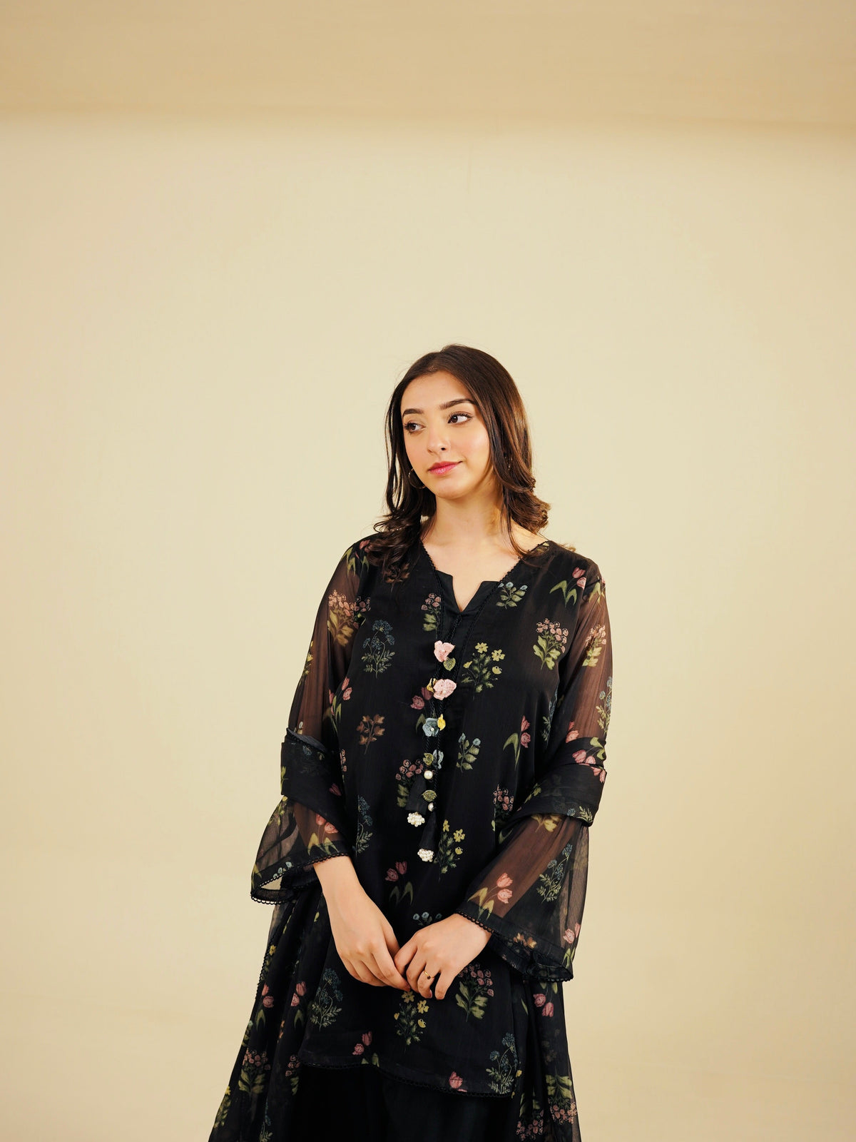 SASHA - 3PC PRINTED CHIFFON SHIRT CHIFFON DUPATTA  VISCOSE INNER & TROUSER - A1001