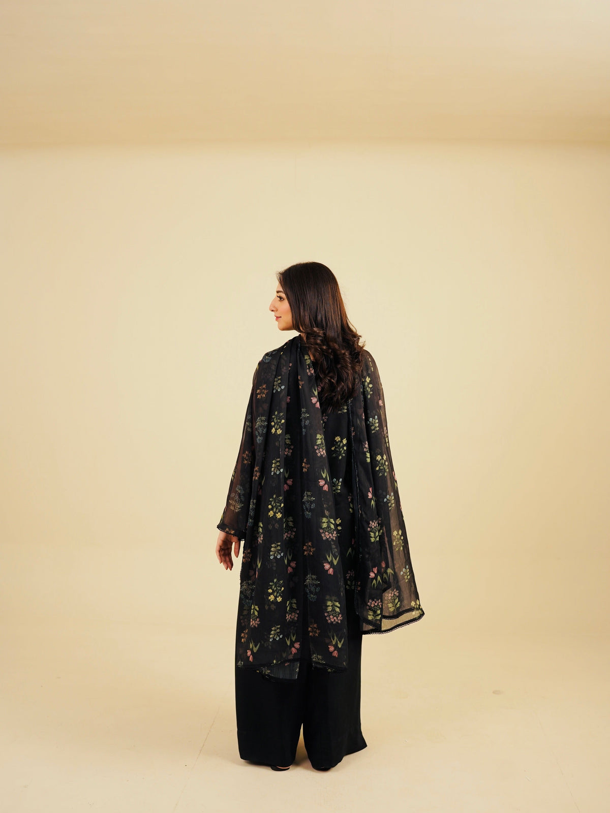 SASHA - 3PC PRINTED CHIFFON SHIRT CHIFFON DUPATTA  VISCOSE INNER & TROUSER - A1001