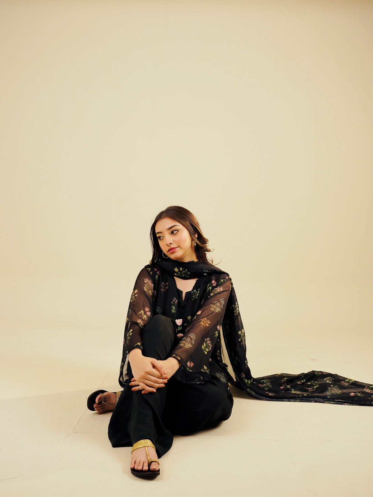 SASHA - 3PC PRINTED CHIFFON SHIRT CHIFFON DUPATTA  VISCOSE INNER & TROUSER - A1001