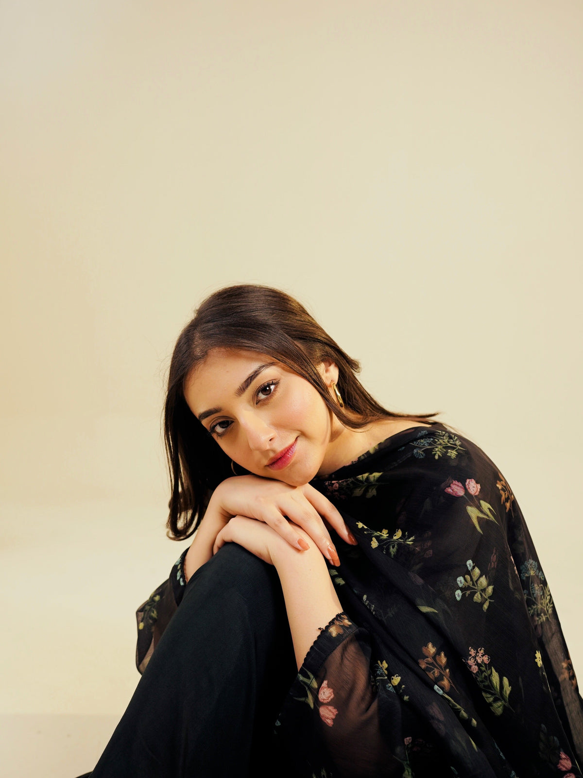 SASHA - 3PC PRINTED CHIFFON SHIRT CHIFFON DUPATTA  VISCOSE INNER & TROUSER - A1001