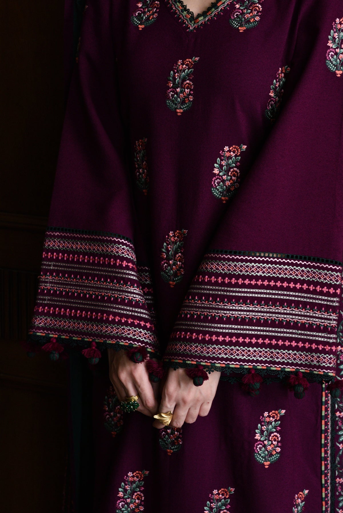 BATIK-3PC DHANAK EMBROIDERED SHIRT WITH DHANAK EMBROIDERED SHAWL AND TROUSER- 678