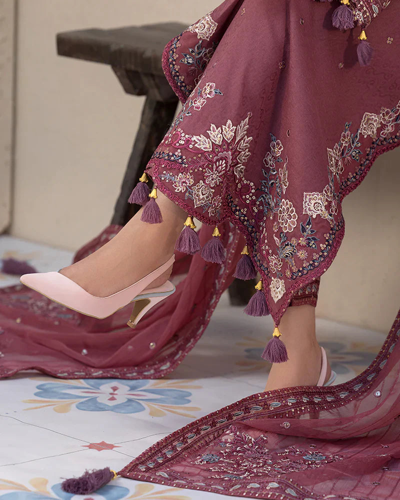Lawn-3PC Embroidered Shirt with Chiffon Embroidered Dupatta- 1321